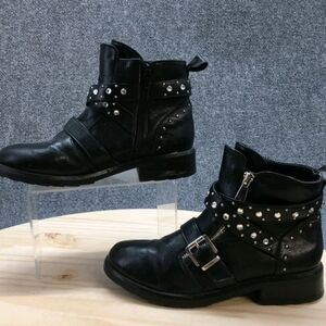 Steve Madden Jhalsi Ankle Boots with Silver Studs Zip Up Blk Sz 5